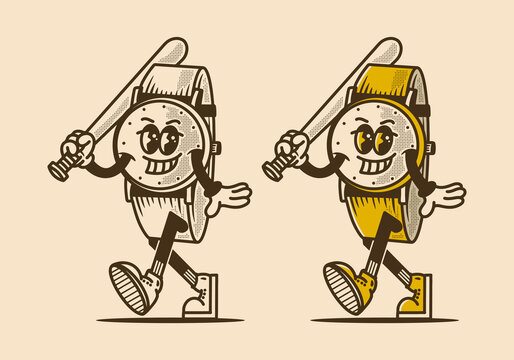 Mascot character design of watch holding a baseball stick