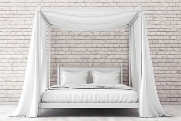 luxurious white bed with a beautiful canopy and fluffy pillows Generative AI