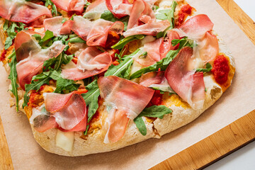 Roman pizza rectangular on wood background