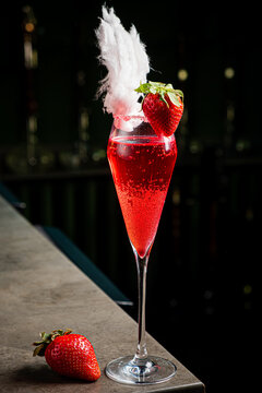 strawberry cocktail with cotton candy