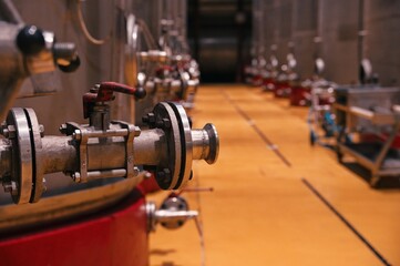 Steel barrels for fermentation in wine factory