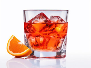 negroni, orange slice, ice cubes, background, orange, white, ice, cocktail, glass, reflection, crystal, slice, food, water, summer, space, party, fruit, celebration, lemon, colorful, bar