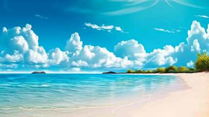 Landscape image of summer beach side sunny day for background. template web site design. Generative Ai