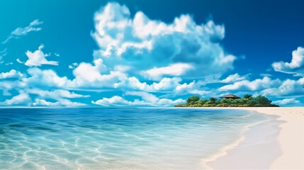 Obraz premium Landscape image of summer beach side sunny day for background. template web site design. Generative Ai