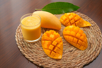 Ripe mango on wood,Ripe Mango Slice on wooden cutting board