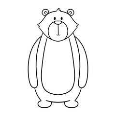 Cute line bear. Hand drawn character forest animal isolated on white. Woodland outline illustration