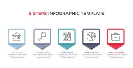 Infographic template with 5 steps with icons and place for your text, workflow, process chart