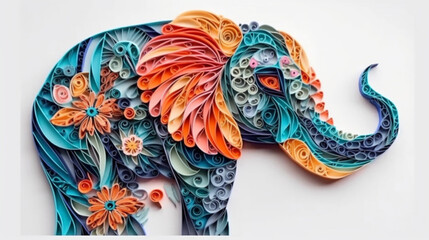 elephant multi-dimensional origami quilling style illustration, Generative AI