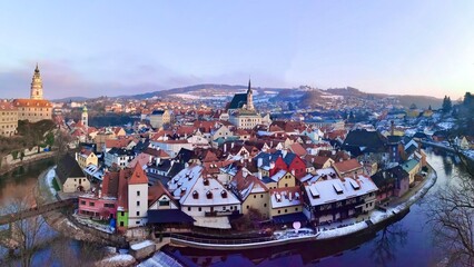 Fototapeta premium View of the city and river of Cesky Krumlov under a beautiful sky.