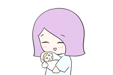 赤ちゃんを抱っこするお母さん　育児　シングルマザー　イラスト　手描き　