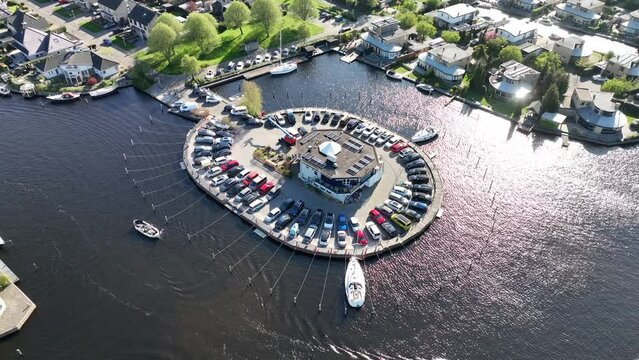 Leisure recreational boat dock in Lemmer, Friesland, The Netherlands.