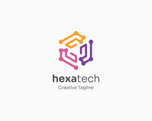 Obraz premium Colorful hexagon it technology logo