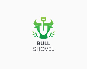 Creative bull head with negative shovel logo