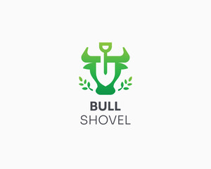 Fototapeta premium Creative bull head with negative shovel logo