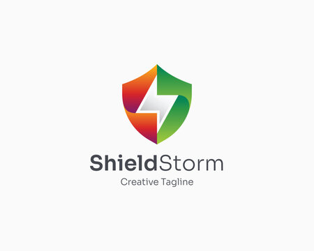 Colorful shield with negative storm logo