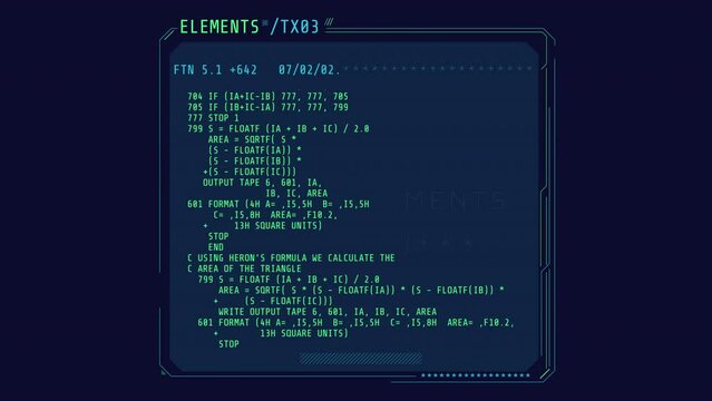 Square HUD Interface window with coding elements.