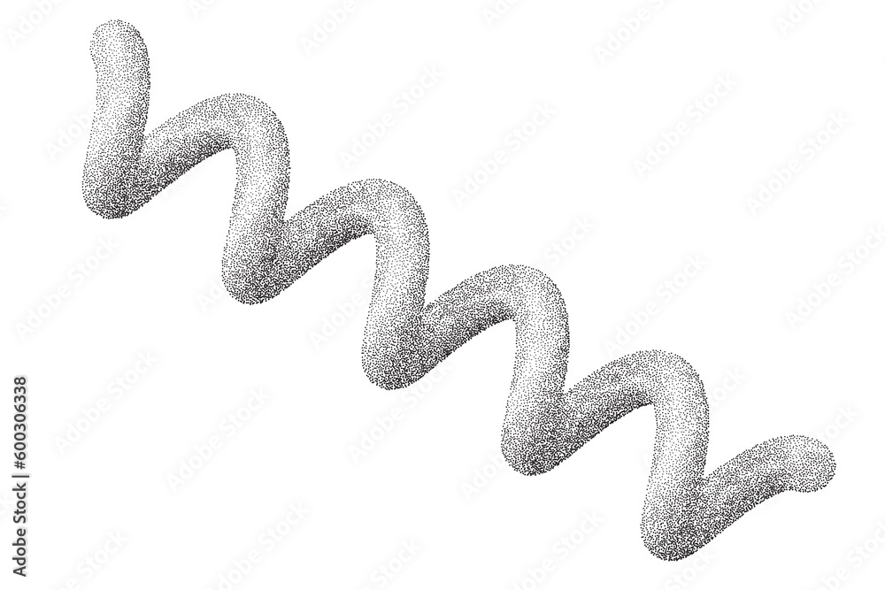 Poster grainy spring with noise texture. dotted stipple curve spiral isolated on white background. vector g