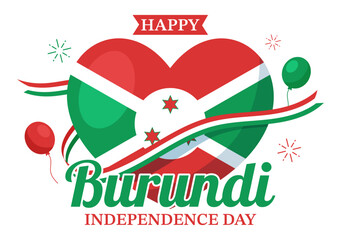 Burundi Independence Day on 1 July Vector Illustration with Flag Ribbon in National Holiday Flat Cartoon Hand Drawn Landing Page Templates