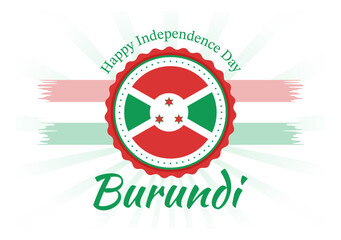 Burundi Independence Day on 1 July Vector Illustration with Flag Ribbon in National Holiday Flat Cartoon Hand Drawn Landing Page Templates