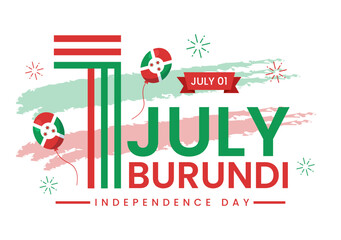 Burundi Independence Day on 1 July Vector Illustration with Flag Ribbon in National Holiday Flat Cartoon Hand Drawn Landing Page Templates
