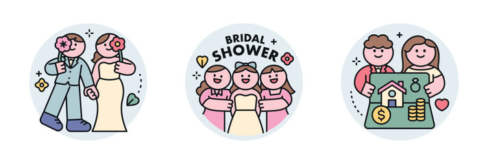 wedding. Bride and groom with flowers, bridal shower, wedding planning.