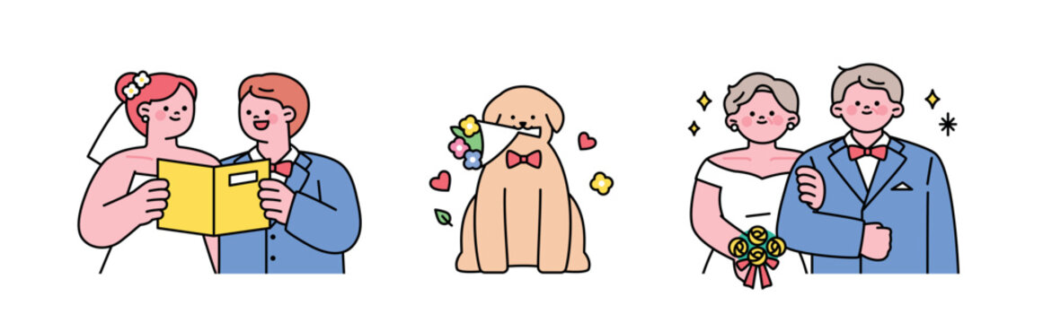 wedding. Marriage vows, dog with flowers, remind wedding.