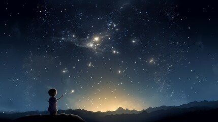 when you wish upon a star, the moon and stars, person in the night, person in the sky, wallpaper, Generative AI