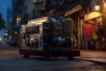 a diesel generator on a street in an isolated area with Generative AI - obrazy, fototapety, plakaty