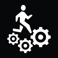 Worker icon, Worker vector illustration. Running on gears icon.
