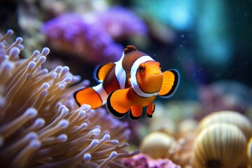 Clown Fish in Aquarium. Generative AI