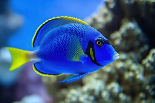 Blue Tang Fish in Aquarium. Generative AI