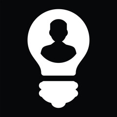light bulb man icon, on black background