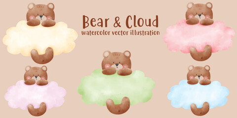 Obraz premium Cute Bear, Bears, watercolor bear, birthday, cute animal, vector illustration