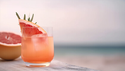 Obraz premium Refreshment grapefruit cocktail with rosemary and ice on white background. Healthy citrus summer drink. Generative ai
