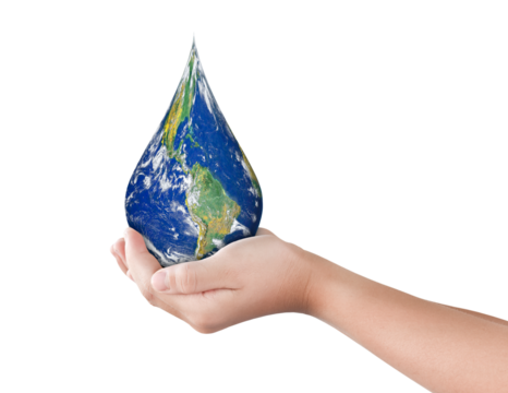 Earth, Globe in drop shape on hand isolated on transparent background, PNG File format. Elements of this image furnished by NASA