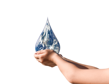 Earth, Globe in drop shape on hand isolated on transparent background, PNG File format. Elements of this image furnished by NASA