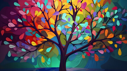 Elegant colorful tree with vibrant leaves