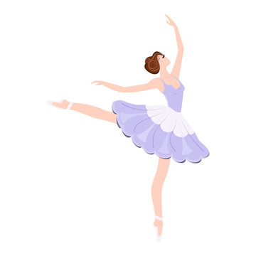 Ballerina. Graceful dancer in pointe shoes and tutu dancing ballet. Flat vector image of a ballerina on white background.  