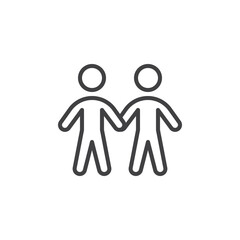 Two boys hold hands line icon