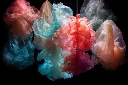 molten transparency, delicate Chinese lanterns that look like jellyfish flying away in the sky | Created With Generative AI