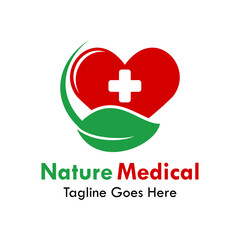 nature medical design logo template illustration. there are leaf, love with cross medical