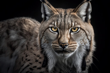Obraz premium Lynx portrait on dark background. AI Generative