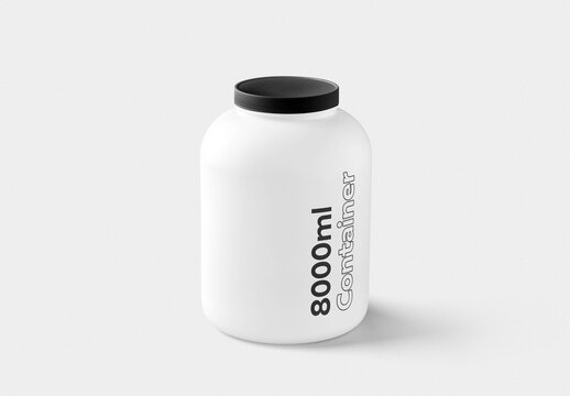 Mockup of customizable 8000ml protein powder container and label available against customizable color background