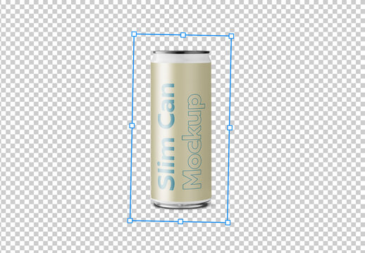 Mockup of customizable slim drinks can and label available against customizable color background