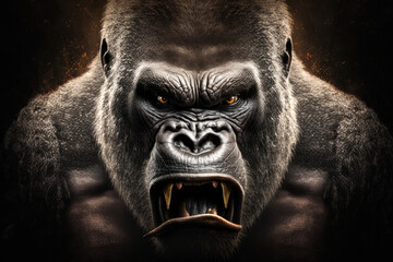 Obraz premium Close portrait adult gorilla, Generative AI