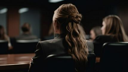 
大都市で大切な会議に向かうスーツ姿の女性