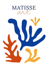 Matisse poster. Colorful corals. Abstract art. Contemporary artwork card. Botanical irregular shapes. Simple silhouette composition. Modern plant leaves. Vector banner minimal design