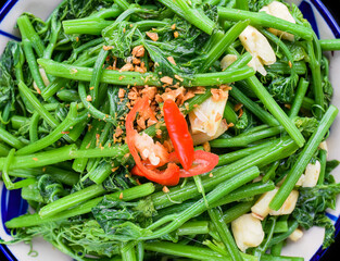 Vietnamese stir fried morning glory with garlic 