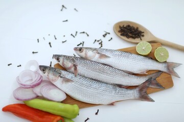Sea fish on a white background, fresh, silver, mullet, Buri, popular, seafood, sea food, nutrition,  dietary, useful, breakfast, ingredient, marine, appearance, background image, consumption, lun
