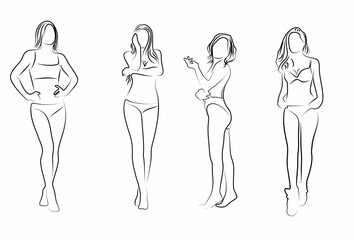 Collection. Sexy girl silhouette in modern single line style. Continuous line drawing of woman art, aesthetic line of decoration, poster, wall art, sticker, logo.